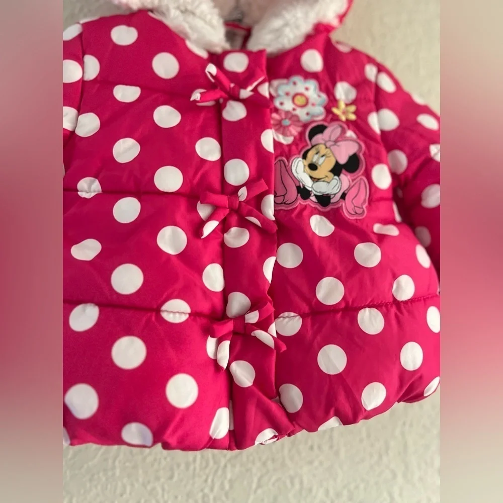 Disney Baby 12-18 Mo Coat Minnie Mouse Polka Dot Puffer Jacket Hoodie like new